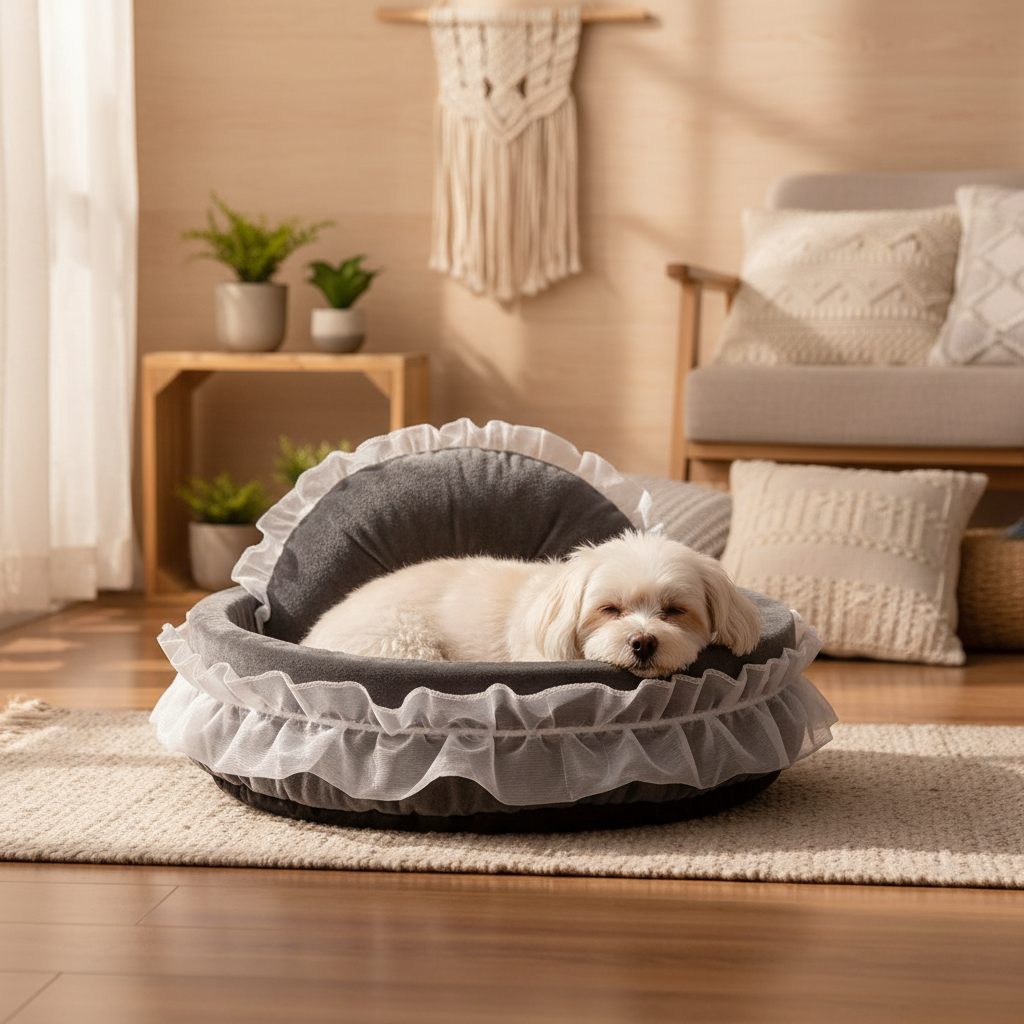toutou allonger dans le lit pour chien princesse 