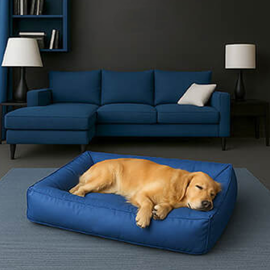 toutou allonger dans lit pour chien avec tissu doux