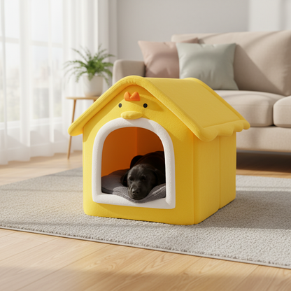 toutou allonger dans niche pour chien pose sur tapis