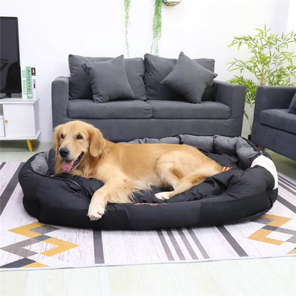 toutou allonger dans panier chien XXL dans salon