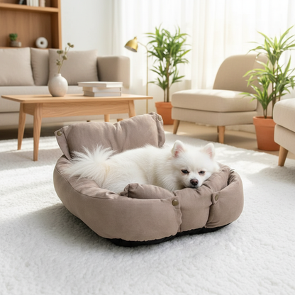 toutou allonger dans panier lavable pour chien 