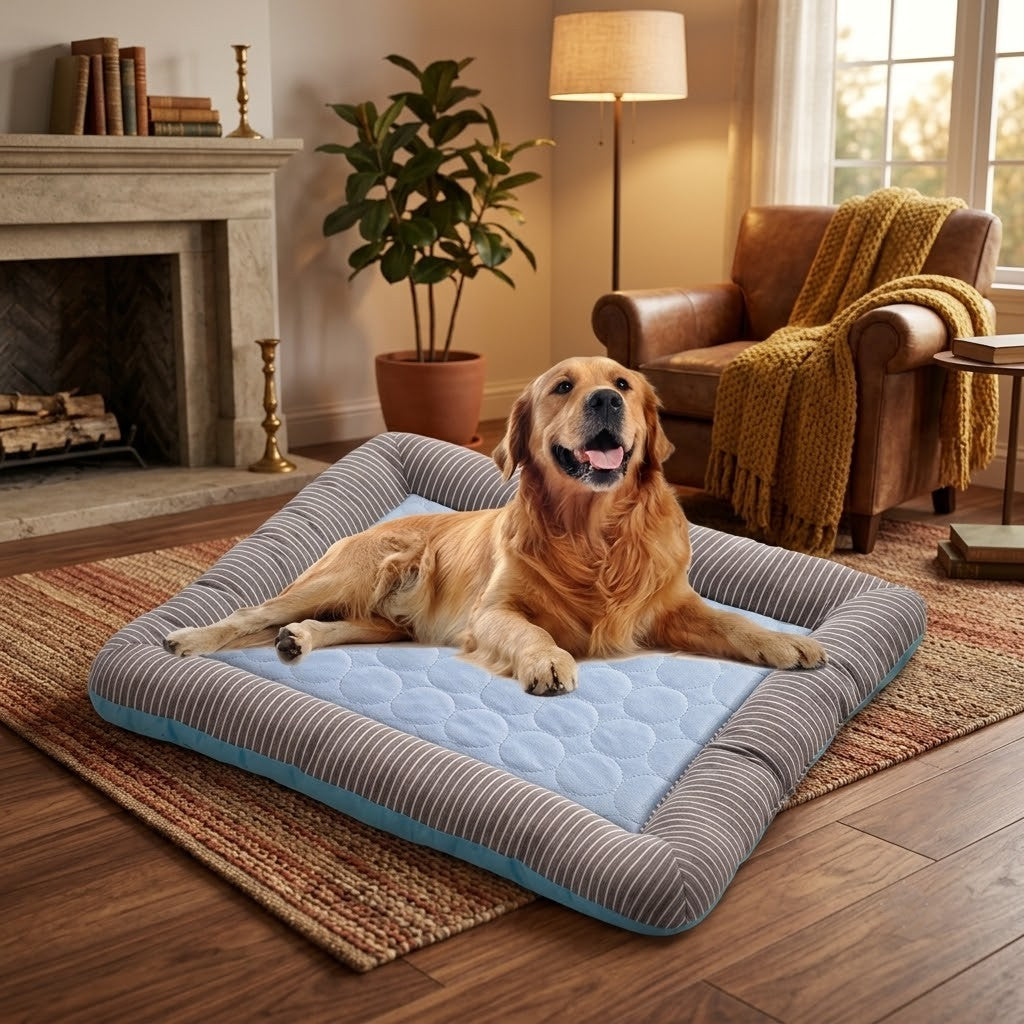 toutou_allonger_dans_tapis_rafraichissant_chien_doux_ dans salon