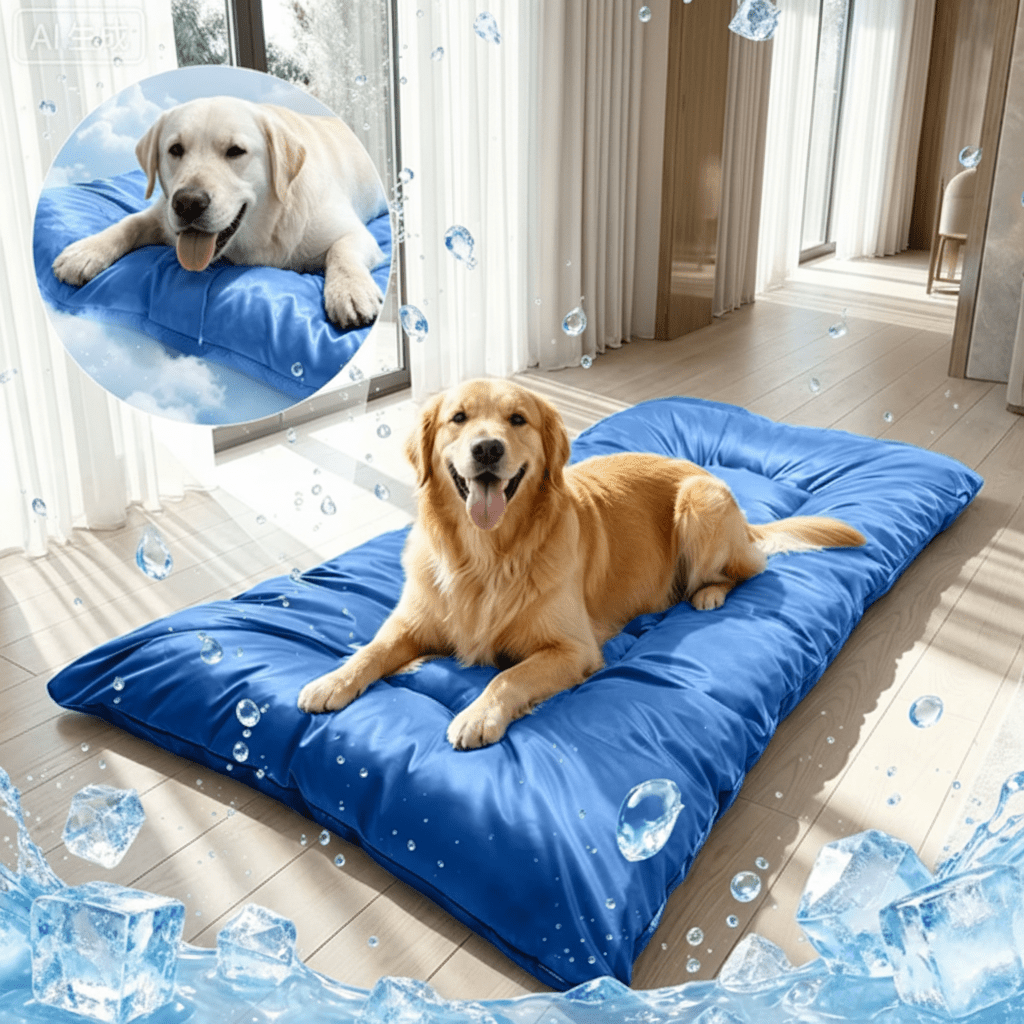toutou allonger sur tapis pour chien rafraichissant lavable