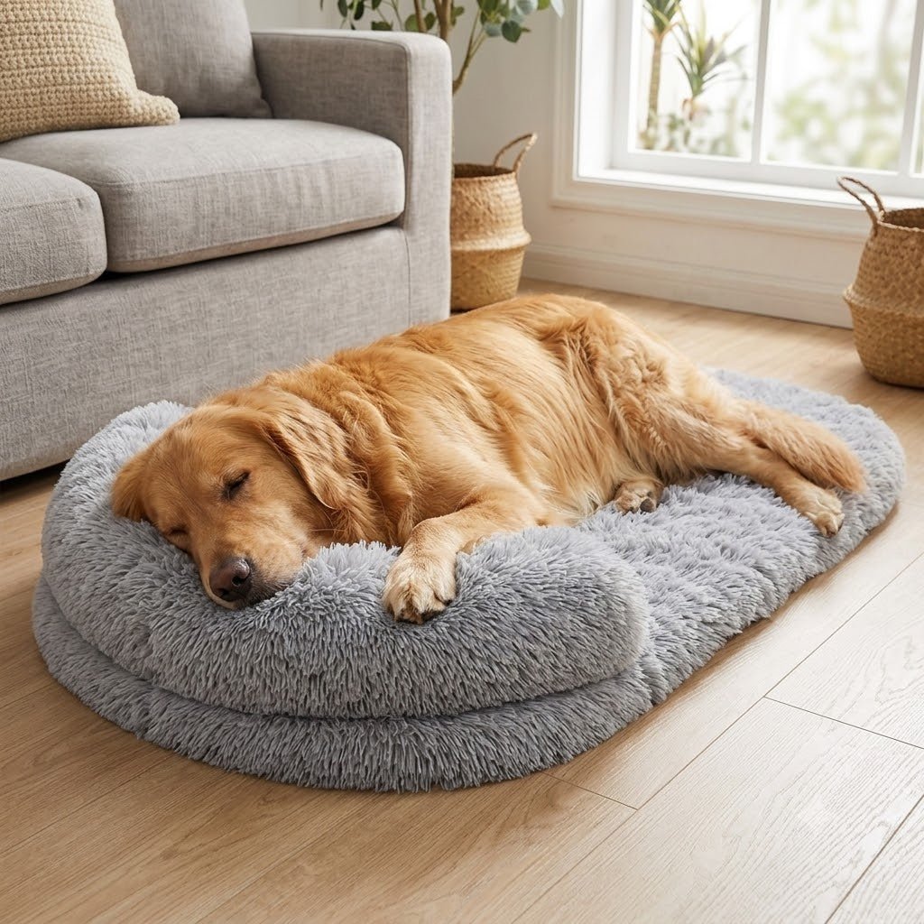 toutou allonger sur un coussin pour grand chien orthopédique