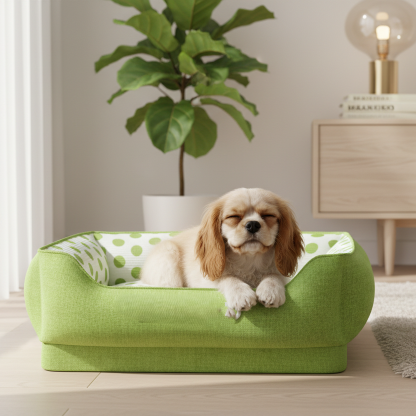 toutou assis dans canape petit chien