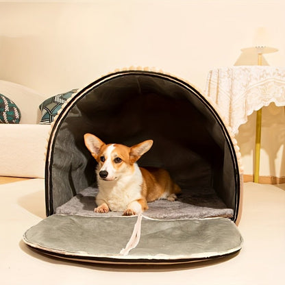 toutou assis dans niche pour chien xxl ouverte