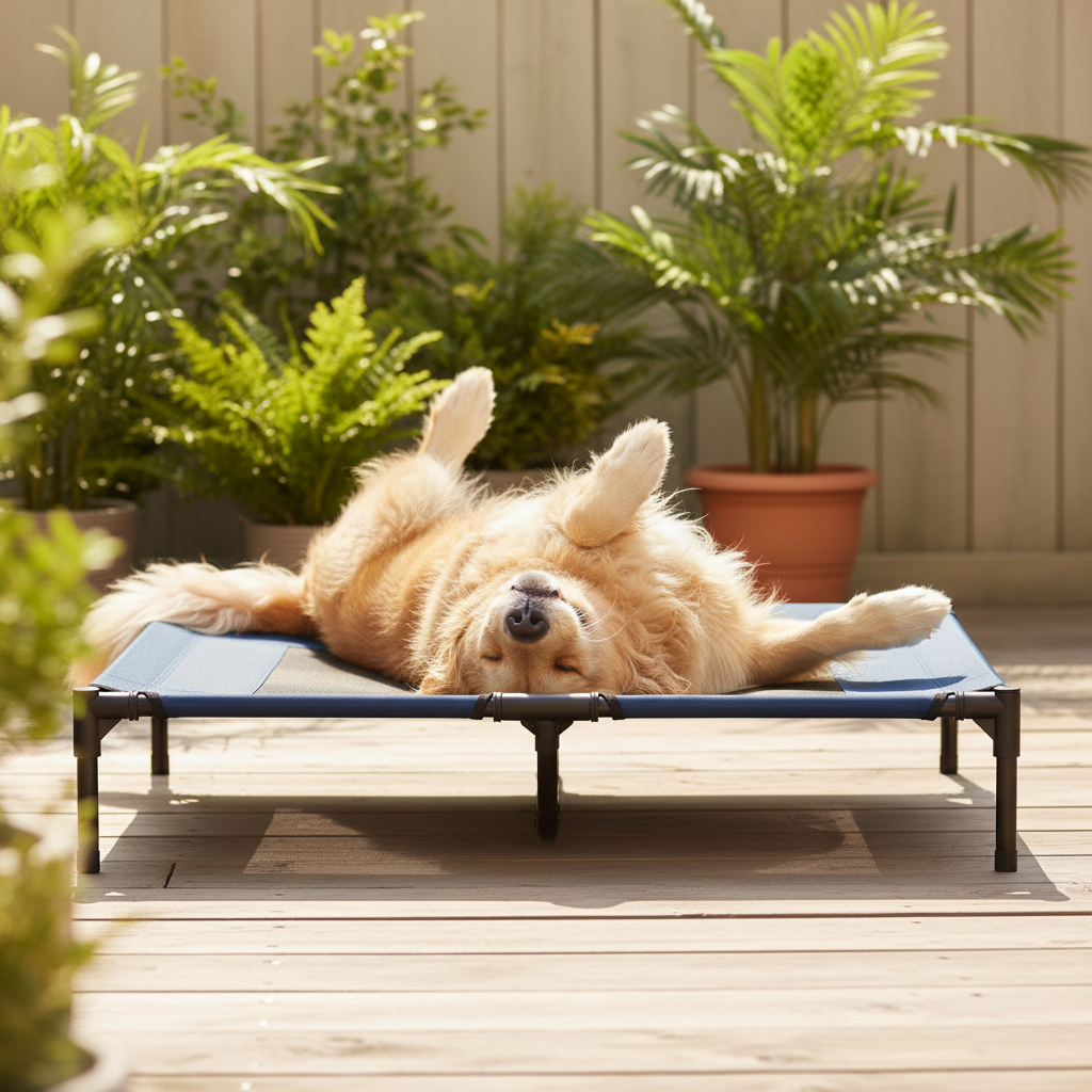 toutou bien allonger dans lit de camp pour chien