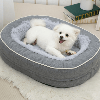 toutou content dans canapé orthopédique pour chien