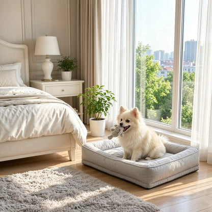 toutou content dans canape pour chien xxl
