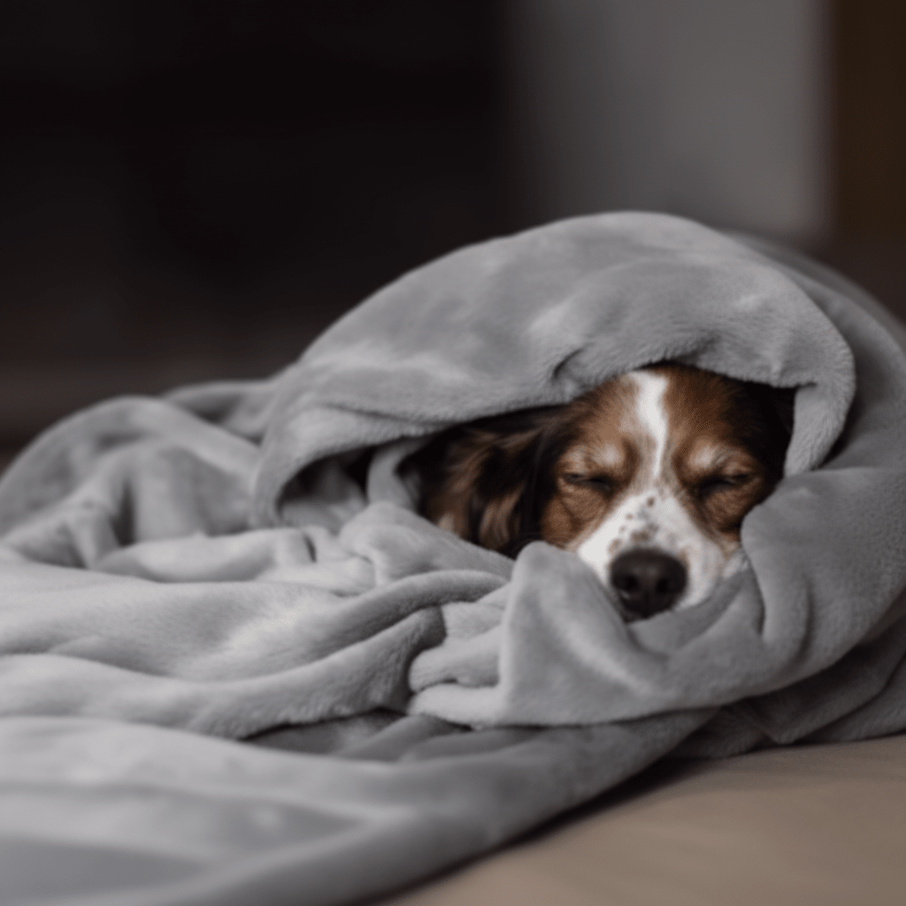 toutou couvert par couverture chauffante pour chien imperméable