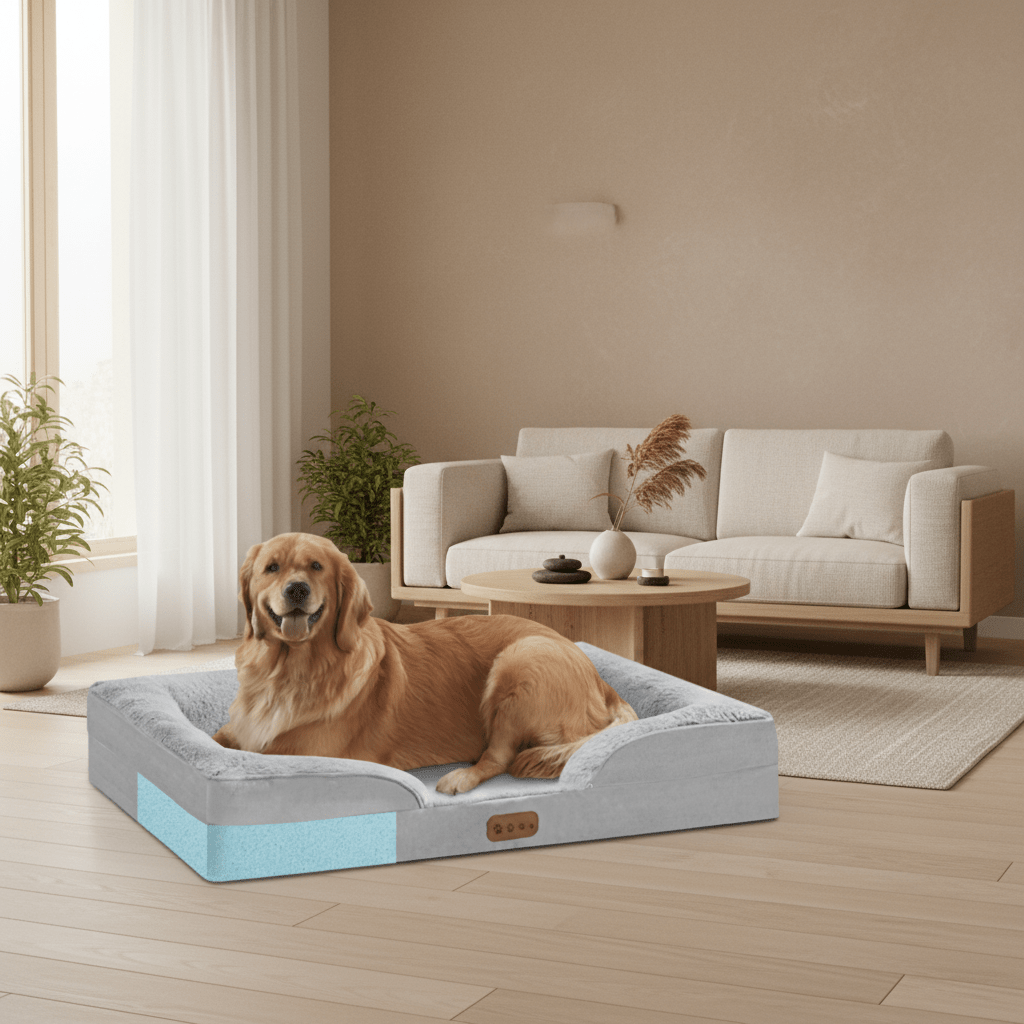 toutou détendu dans canapé orthopédique chien respirant