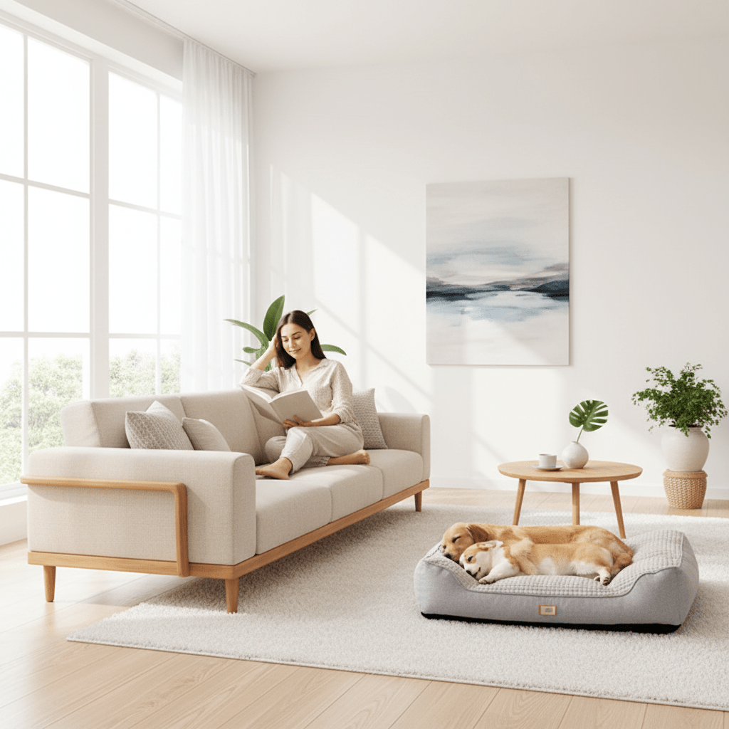 toutou dans canape  chien xxl dans salon familial