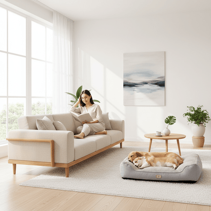 toutou dans canape  chien xxl dans salon familial