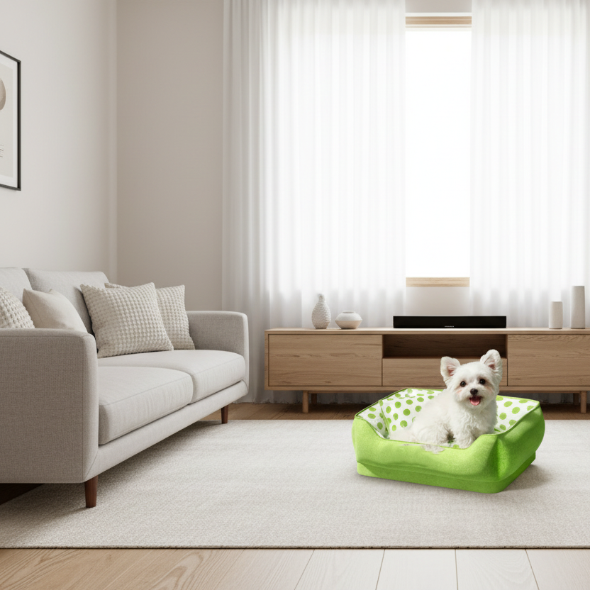 toutou dans canape petit chien dans salon