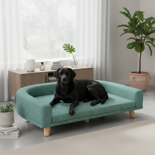 toutou dans canape pour chien sur pied amovible