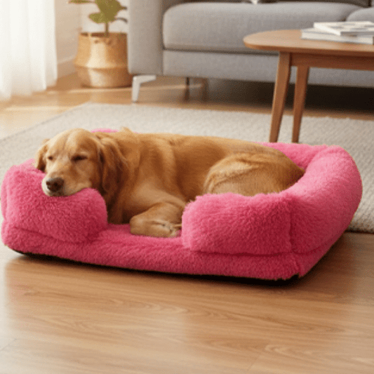 toutou dans couchage pour chien en peluche amovible