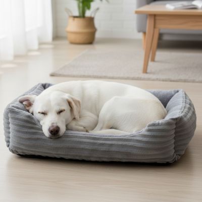 toutou dans coussin chien en peluche gris