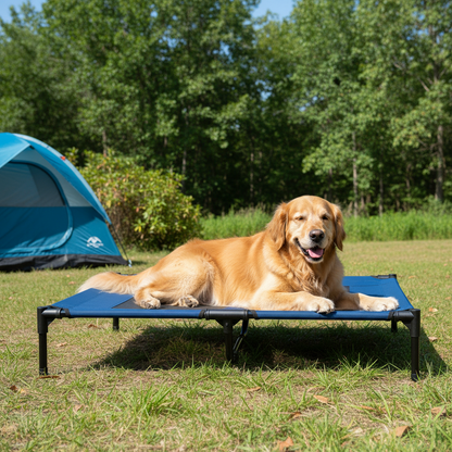 toutou dans lit de camp pour chien anticorrosion