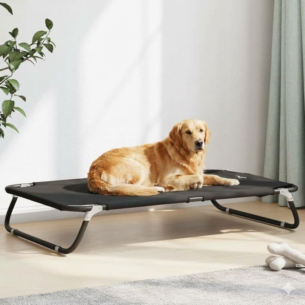 toutou dans lit de camping pour chien lavable dans salon