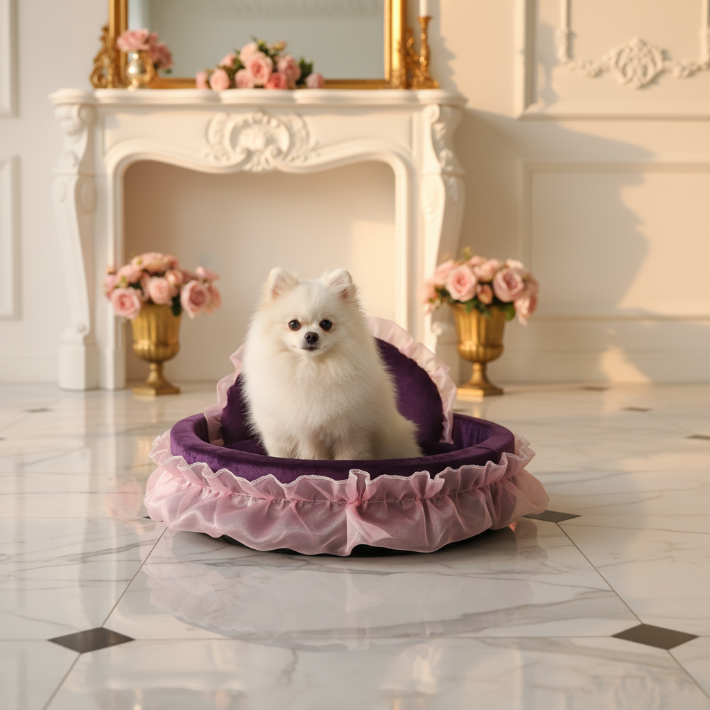 toutou dans lit pour chien dans salon