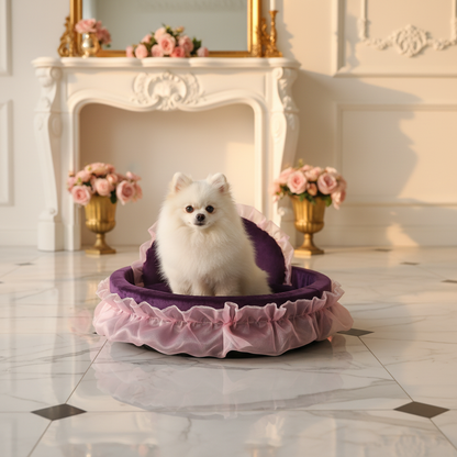 toutou dans lit pour chien dans salon