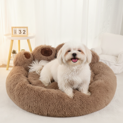 toutou dans lit pour chien en peluche_cafe