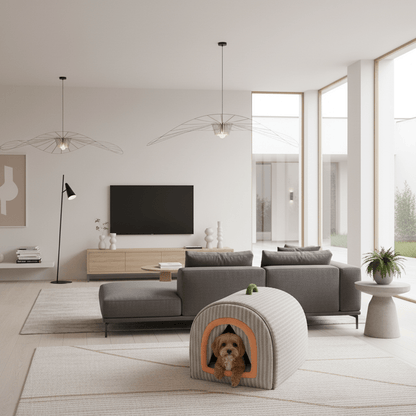 toutou dans maison chien intérieur dans salon