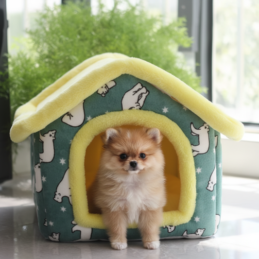 toutou_dans niche chien intérieur en coton