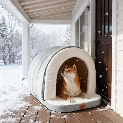toutou dans niche igloo pour chien coupe vent