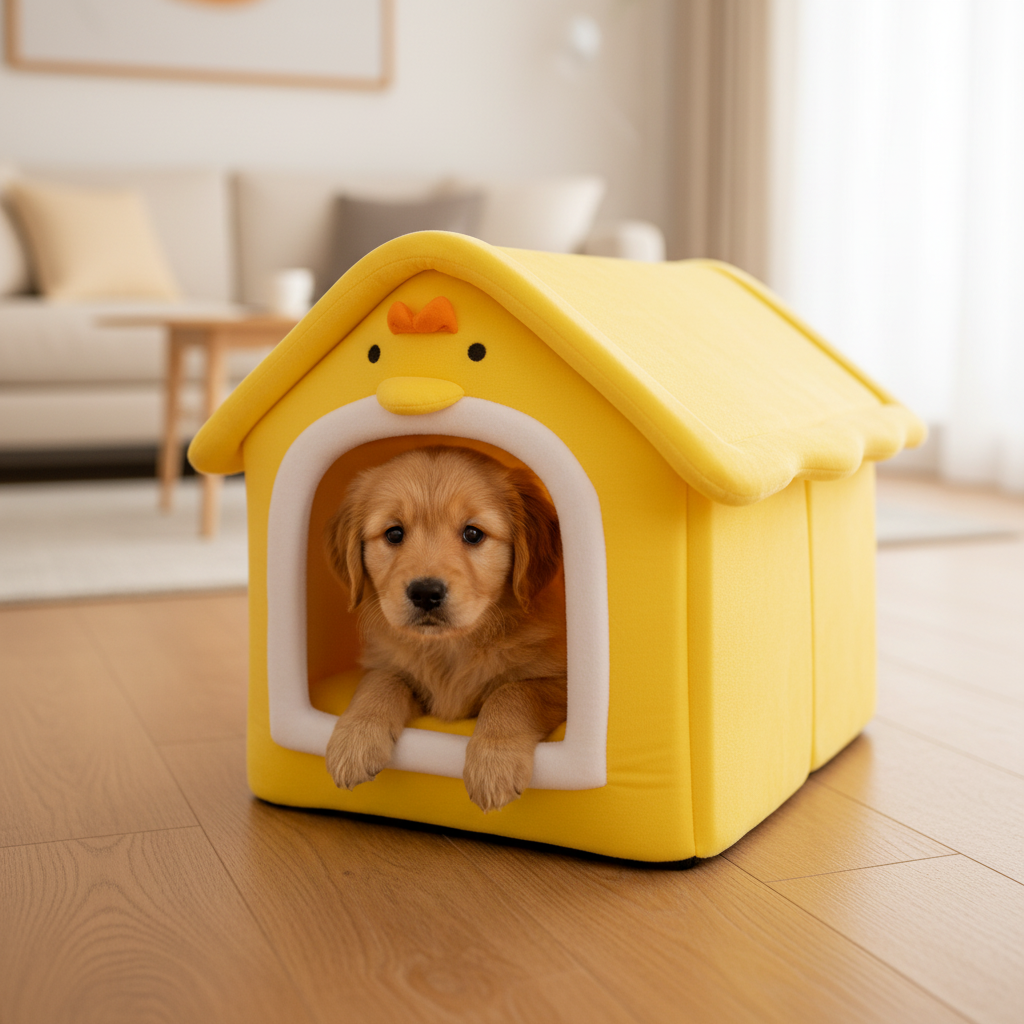 toutou dans niche pour chien intérieur