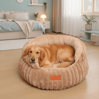 toutou dans panier chien  orthopédique anti-stress