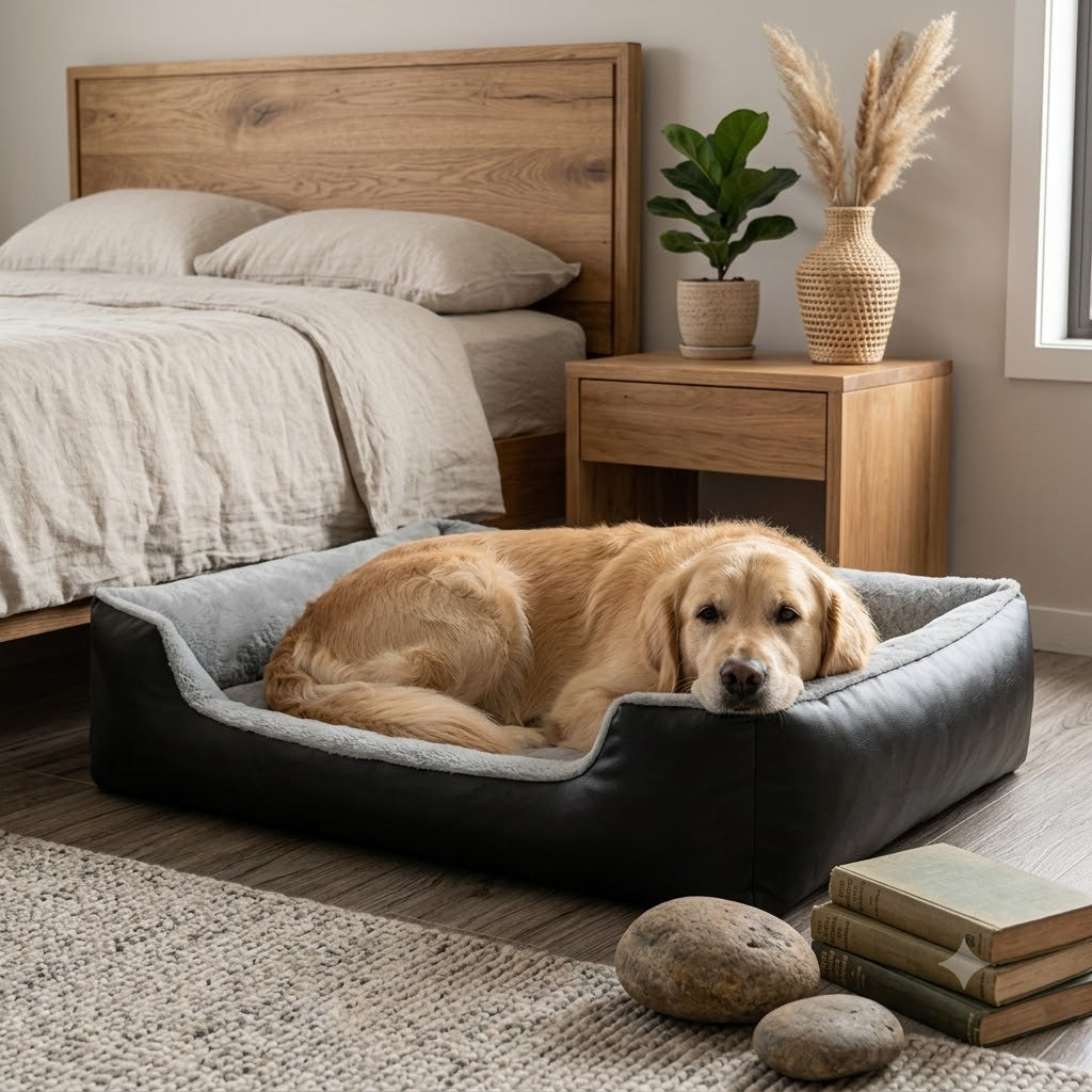 toutou dans panier orthopédique chien doux
