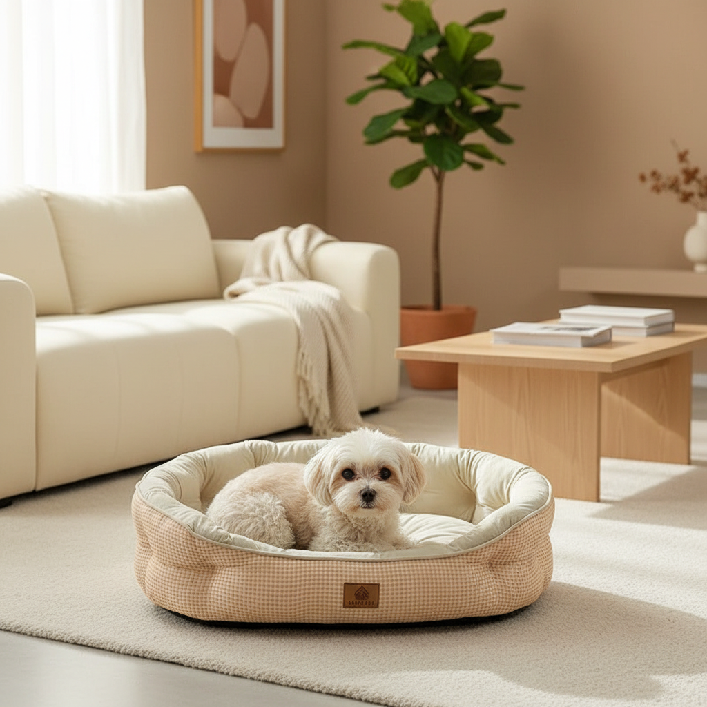 toutou dans panier pour chien confortable