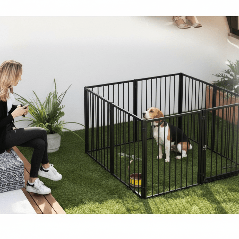 toutou dans parc pour chien pliable