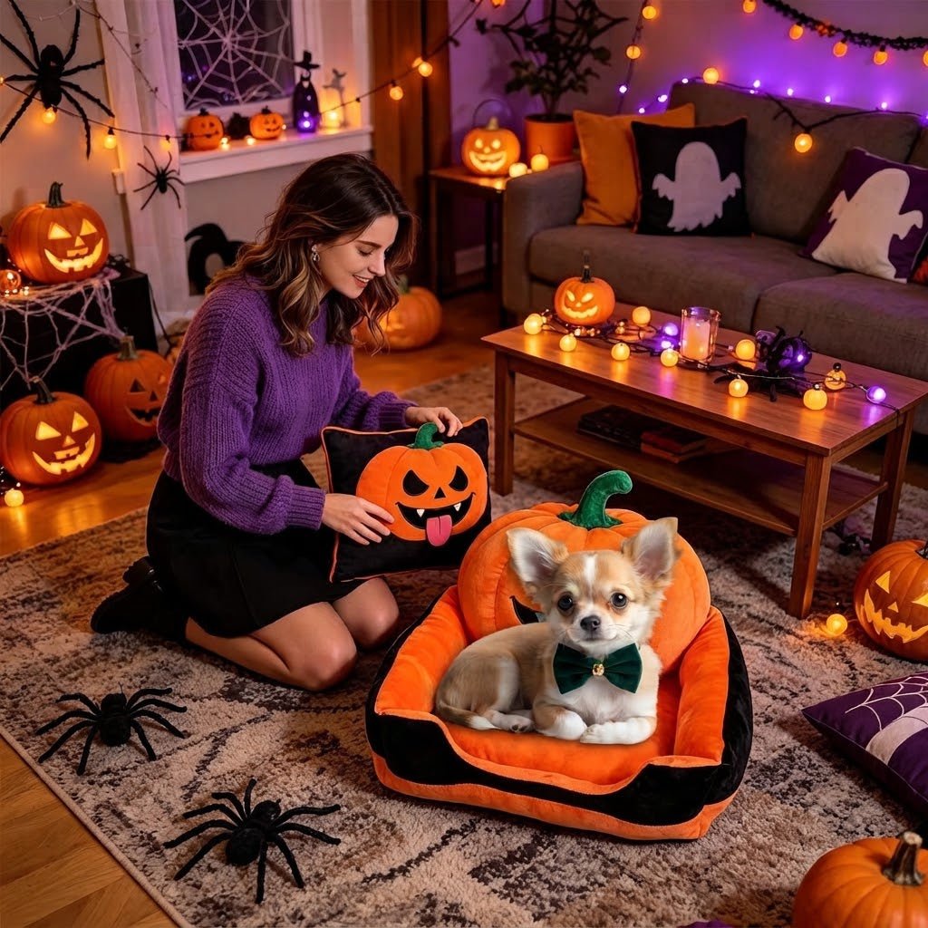 toutou dans petit canape pour chien décoration halloween