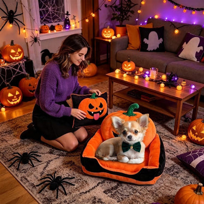 toutou dans petit canape pour chien décoration halloween