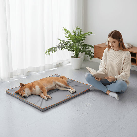 toutou dans son couchages chiens maitresse a cote de lui