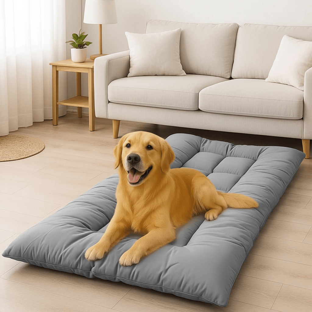 toutou de tendu sur matelas rafraichissant pour chien