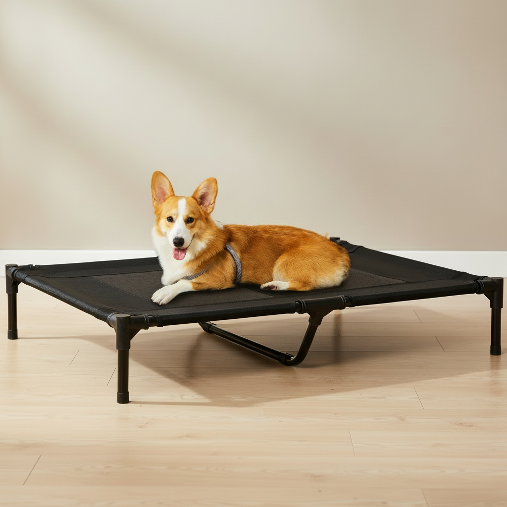 toutou détendu sur lit de camp pour chien respirant et doux 