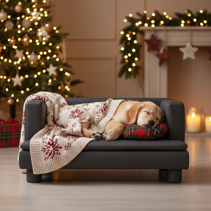 toutou dore sur canape pour petit chien atmosphère noël