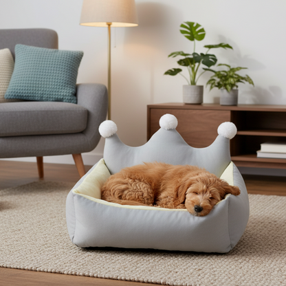 toutou dort canape pour chien en peluche gris