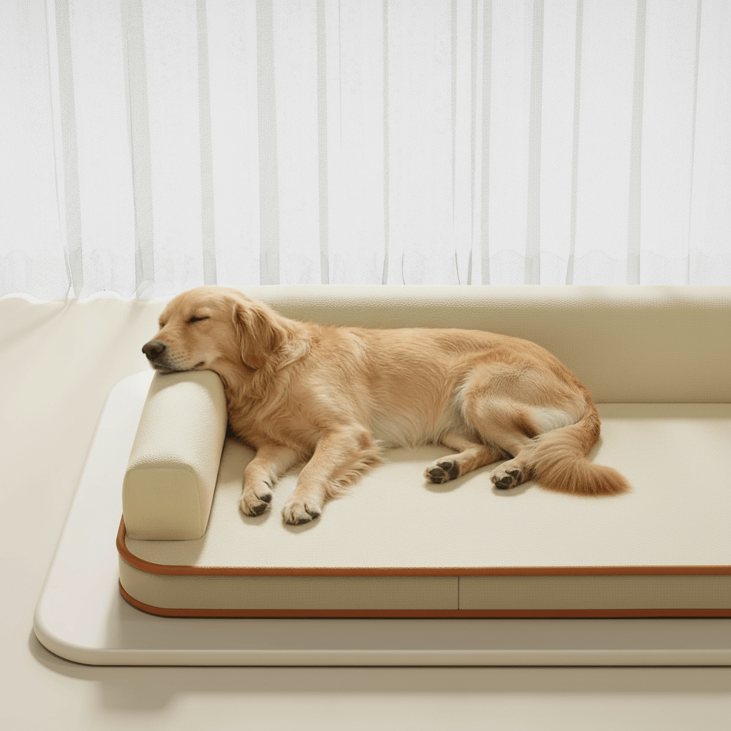 toutou dort dans canapé chien confortable