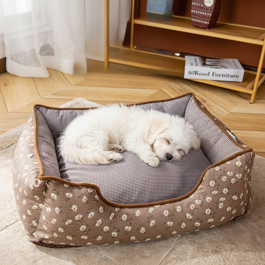 toutou dort dans canape pour chien d_ete