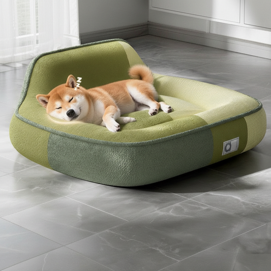 toutou dort dans petit canape chien confortable