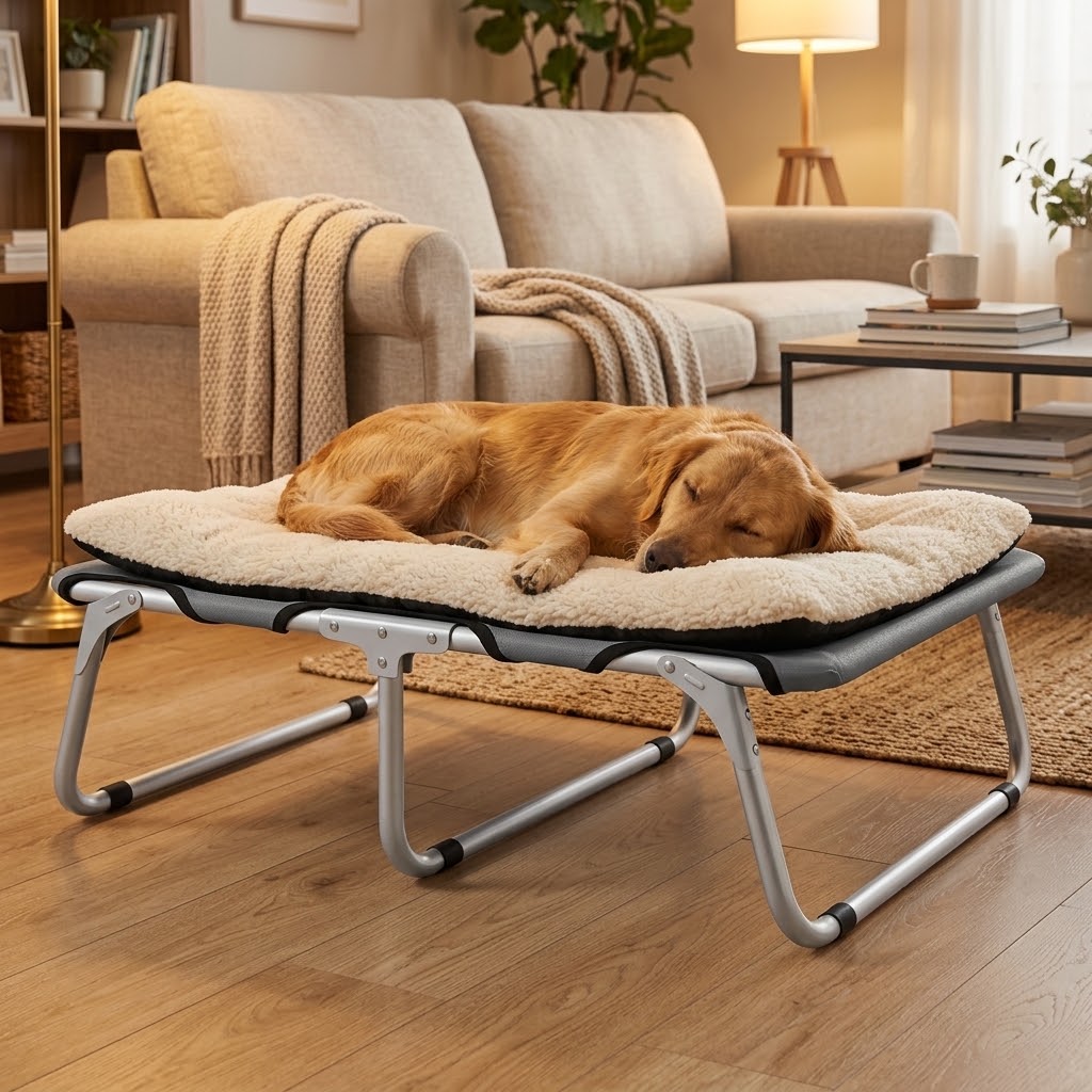 toutou dort sur coussin dans lit pliant chien 