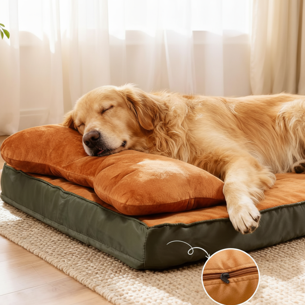 toutou dort sur oreiller de coussin pour chien déhoussable étanche