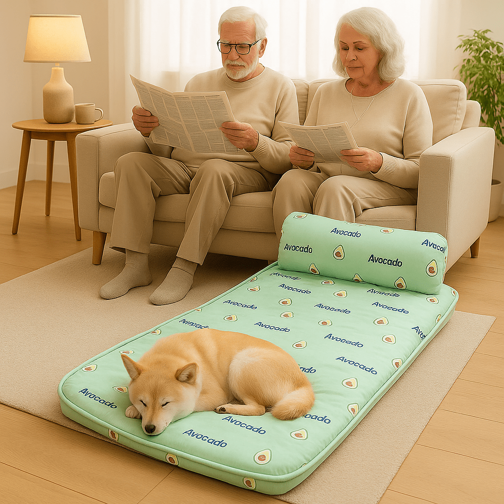 toutou dort tapis rafraichissant pour chien cote ses  maitres