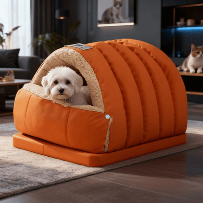 toutou observe par  igloo pour chien chaud