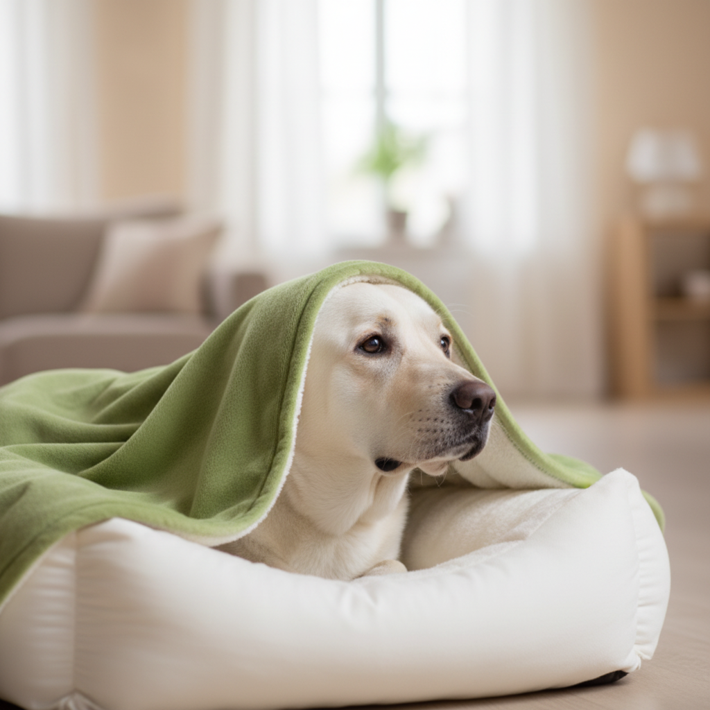 toutou observe par coussin chien chaud hiver