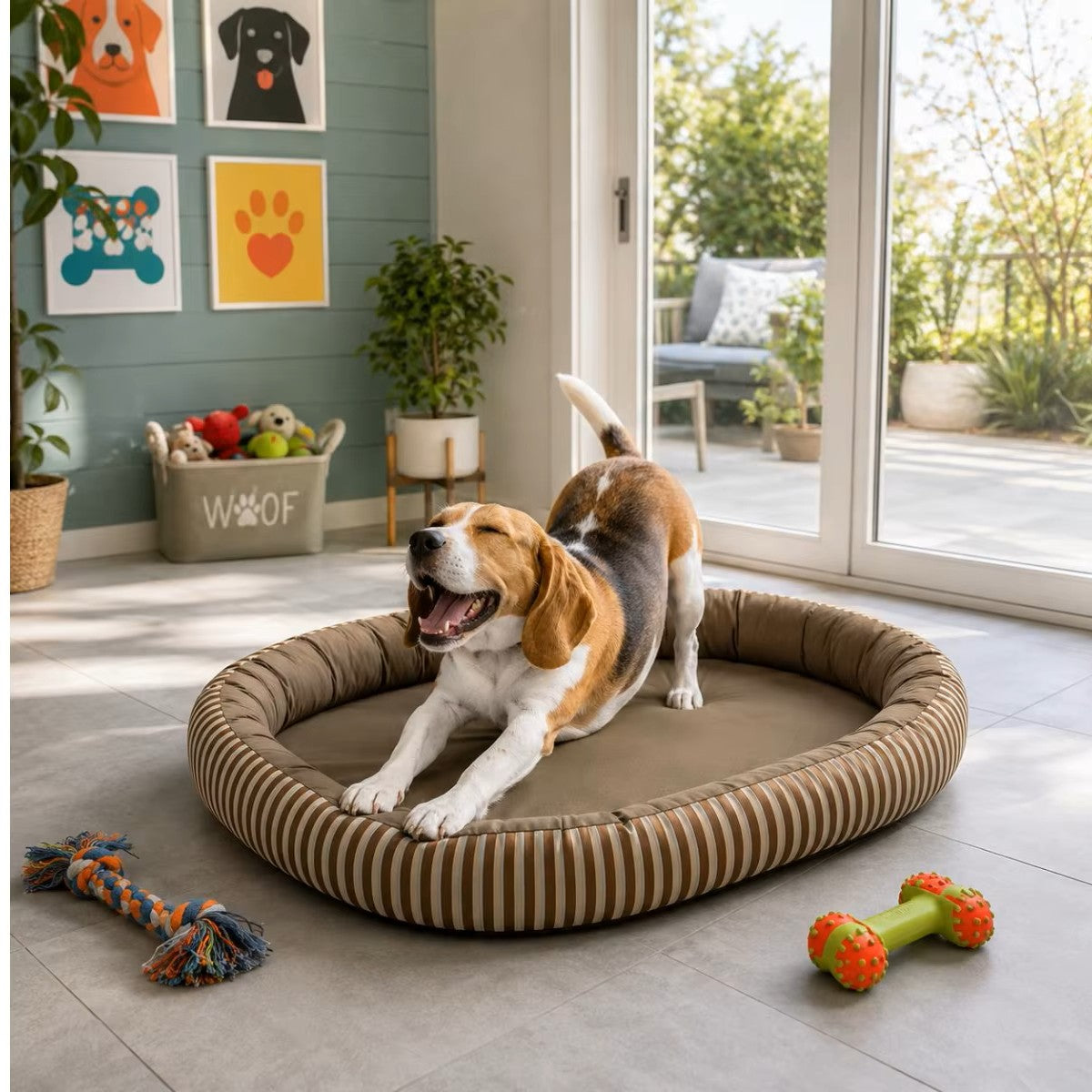 toutou s'étire dans le meilleur coussin orthopédique pour chien